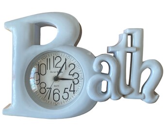 Bath Time Clock by Daniel Dakota White Plastic 1980's Wall Decor