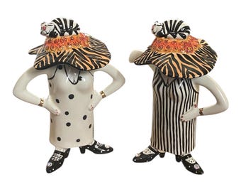 Lynda Corneille SWAK Sealed With a Kiss Ladies Night Out Cream and Sugar Set, Whimsical Cat Hat Decor (2004)