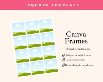 2.5x2.5" Square Tag Template, Canva Frame, Business Card, Drag and Drop Your Photo, DIY Scrapbooking, and Junk Journal Supplies for Crafters