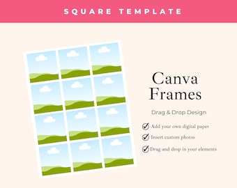2.5x2.5&quot; Square Tag Template, Canva Frame, Business Card, Drag and Drop Your Photo, DIY Scrapbooking, and Junk Journal Supplies for Crafters