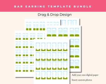 Bar Earrings Sublimation Template Bundle Custom Canva Frame, Blank Drag and Drop Your Photo, DIY Design Element for Crafters