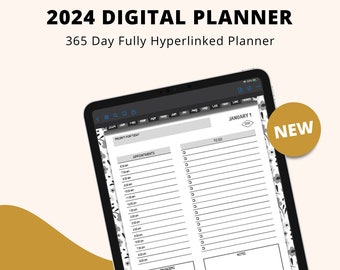 2024 Digital Daily Planner, 12 Month Fully Hyperlinked PDF Planner for Kindle Scribe, Goodnotes, and other Notetaking Apps