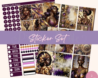 Printable Planner Sticker Sheet Royal Rebel Fantasy AI Art Weekly Planning Kit for Stationery Lovers, Print & Cut Stickers for DIY Planning