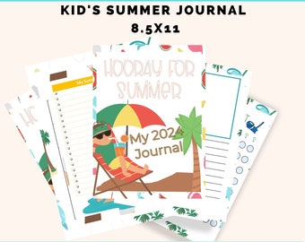 Kids Summer Journal, Printable Summer Break Journaling Pages, Children Writing Activities, Reading Log, Seasonal Activity