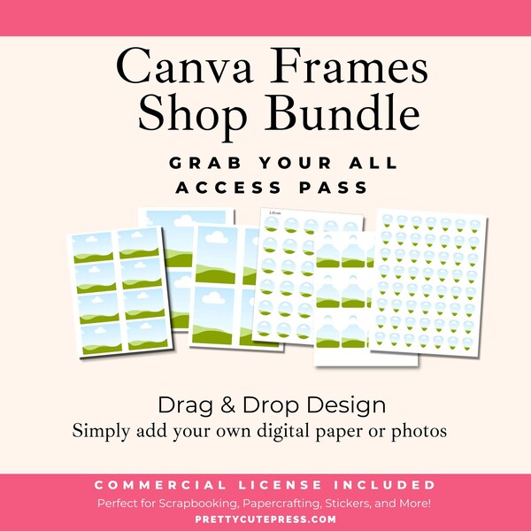 Collage Sheets and Custom Canva Frame Template Bundle, WHOLE SHOP ACCESS Scrapbooking and Junk Journal, Jewelry Maker Supplies for Crafters