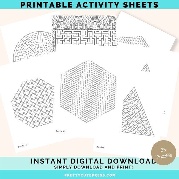 Afdrukbare doolhoven voor volwassenen en tieners, complexe puzzelactiviteitenbladen, hersenspellen, instant digitale download