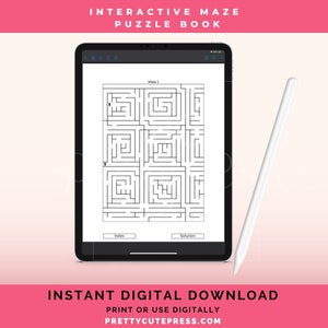 Maze Puzzles Interactive Game Book Volume 2 for Kindle Scribe, Goodnotes, and other Notetaking Apps, Instant Download Digital Clickable PDF