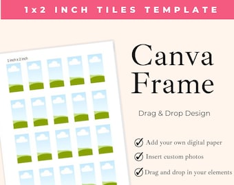 1x2 Square Tile Template, Custom Canva Frame, Blank Drag and Drop Your Photo, DIY Scrapbooking and Junk Journal Supplies for Crafters