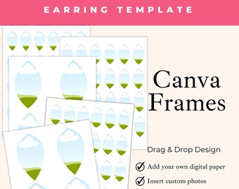 Sublimation Earrings Tear Drop Style Template Bundle, Custom Canva Frames, Blank Drag and Drop Your Photo, DIY Design Element for Crafters