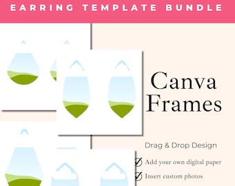 Tear Drop Earring Sublimation Template Bundle, Custom Canva Frame, Blank Drag and Drop Your Photo, DIY Design Element for Crafters