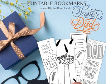 Colorable Bookmarks Printable for Dad, Father's Day Gift Idea, Best Dad Ever, DIY Coloring Bookmarks for Kids, Handmade Children Gift Idea