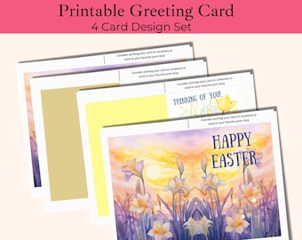 Printable Easter Greeting Card Bundle Set With Bonus Custom Canva Editable 5x7 Inch Foldable Cards Template Frame for Printing at Home