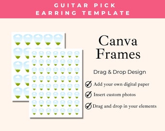 Guitar Pick Earring Sublimation Template Custom Canva Frame, Blank Drag and Drop Your Photo, DIY Design Element for Crafters