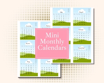 Mini Monthly 2024 Calendar Dated Editable Canva Frame Template Design Your Own Printable or Digital Sticky Notes, Desk Calendar, Gifts