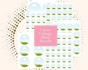 Circle Collage Sheet Template Bundle, Custom Canva Frame, Inchies, Twinchies, DIY Scrapbooking and Junk Journal Supplies for Crafters
