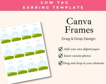 Cow Tag Earring Sublimation Template Custom Canva Frame, Blank Drag and Drop Your Photo, DIY Design Element for Crafters