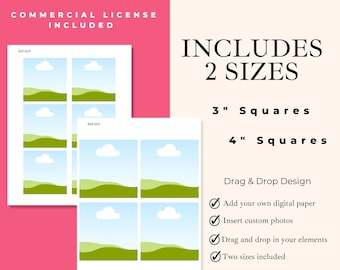 Square Title Template Bundle, 3x3 Custom Canva Label Frame, 4x4 Blank Drag and Drop Your Photo, DIY Design Element for Crafters