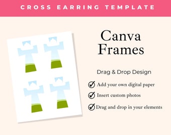 Cross Earring Sublimation Template Custom Canva Frame, Blank Drag and Drop Your Photo, DIY Design Element for Crafters