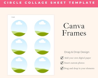3&quot; Round Circle Template Custom Canva Frame DIY Blank Collage Sheet for Scrapbooking and Junk Journal Supplies for Creative Crafters