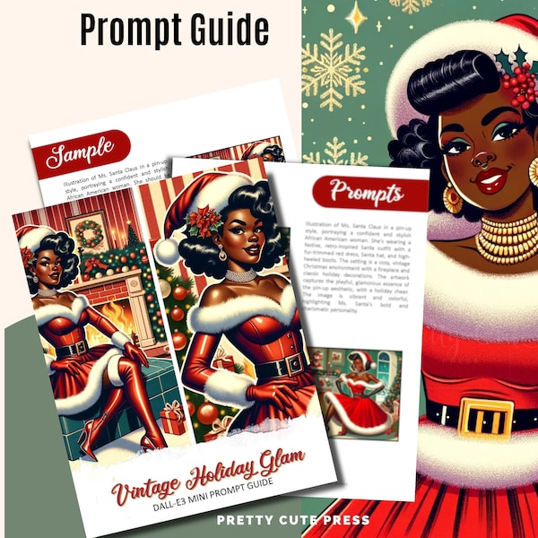 Holiday Glam Melanin Beauty Dolls Dall-E3 AI Art Prompts for ChatGPT v4 Vintage Pin Up Style Digital Art