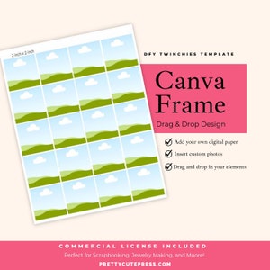 2x2 Square Tile Template, Twinchies Canva Frame, Drag and Drop Your Photo, DIY Scrapbooking and Junk Journal Supplies for Crafters