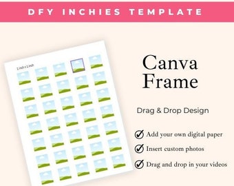Inchies Canva Frame, 1 &quot; Square Commercial Use Template, Drag and Drop Your Photo, DIY Scrapbooking and Crafting Projects