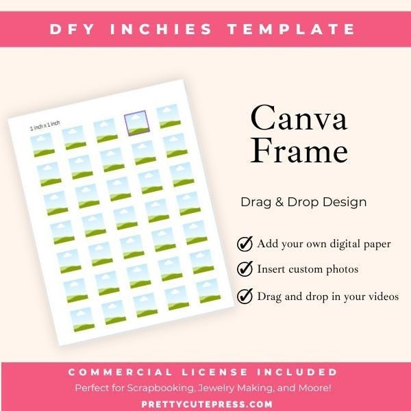 Inchies Canva Frame, 1 " Square Commercial Use Template, Drag and Drop Your Photo, DIY Scrapbooking and Crafting Projects