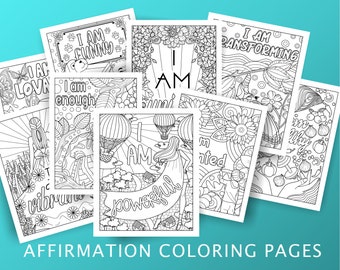 Positive Affirmations Coloring Pages, Daily I Am Affirmation, Positive Quotes Coloring Prints, Perfect for Teens and Adults, Inspirational
