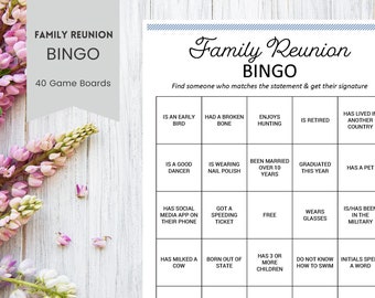 Family Reunion Bingo Card Template, Printable Game Board for Summer Parties, Holidays, and Other Special Occasions