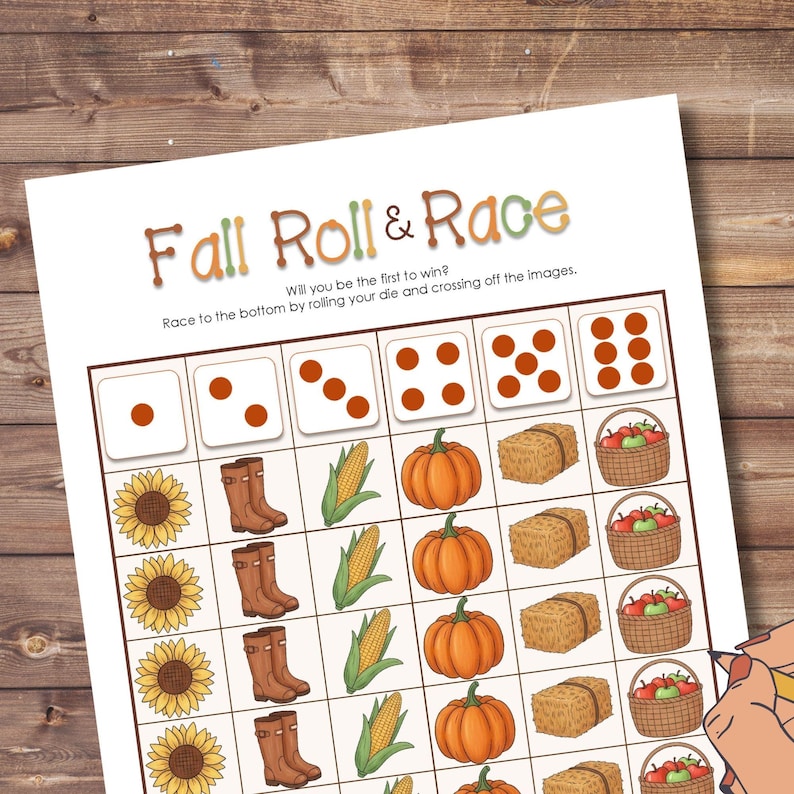Fall Roll and Race Game, Printable Autumn Dice Game for Kids & Adults ...