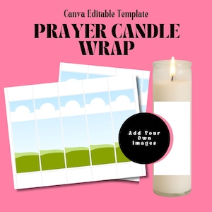 Prayer Candle Label Template – Editable Canva Wrap for Memorial Candles – Easily Create Personalized Religious or Funeral Keepsakes  2 Sizes