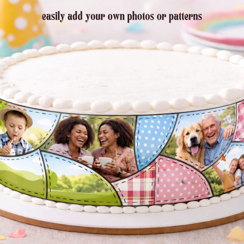 Photo Cake Wrap Canva Template | Editable Patchwork Cake Border Strip ...