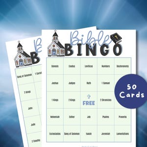 Jogo de Bingo Bíblico - Atividade Cristã Divertida - Livros da Bíblia 50 Cartões de Jogo de Bingo para Imprimir para Grupos de Igreja, Escola Dominical ou Diversão em Família