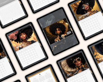 2024 African American Digital Calendar | Afrocentric Planning Stationery | 12 Month Undated Calendar