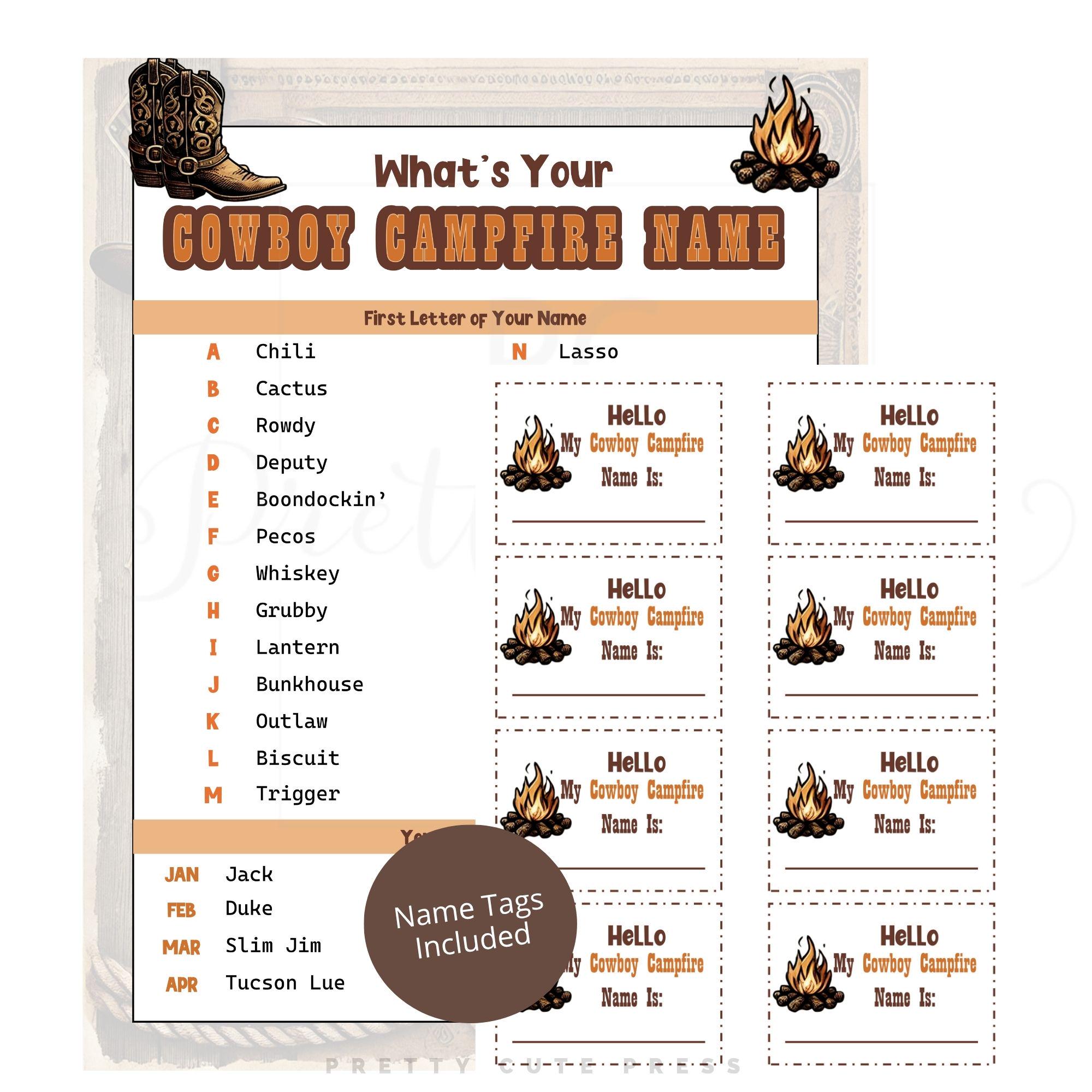What's Your Cowboy Name Game With Name Tags – Western Rodeo Party ...