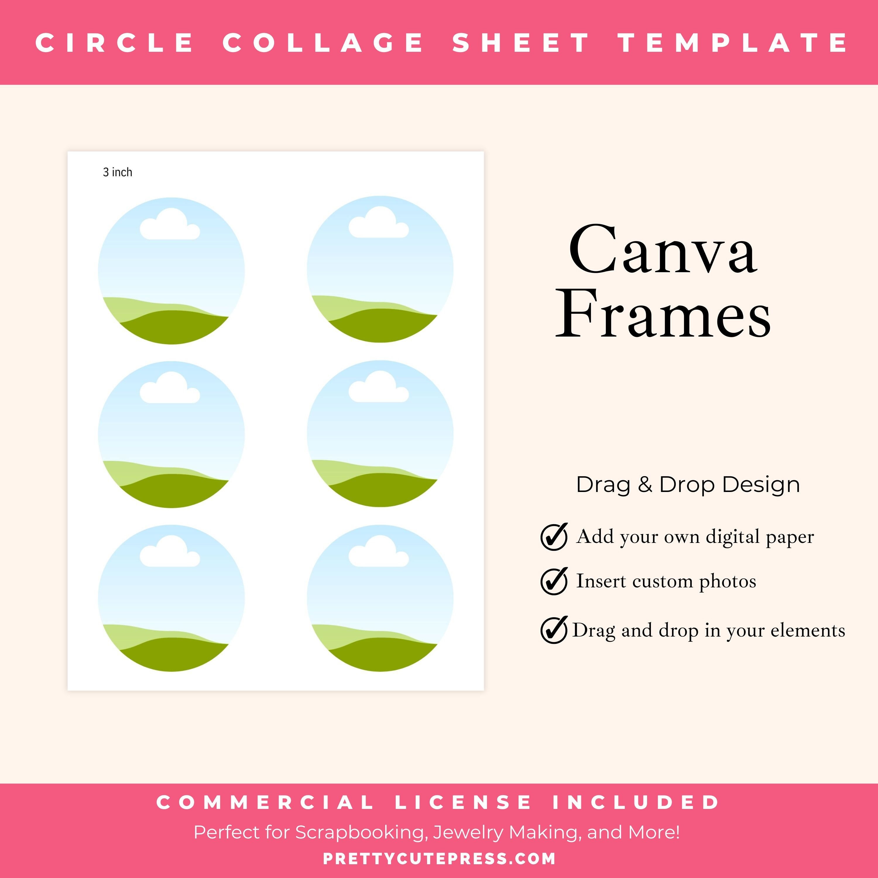 3 Round Circle Template Custom Canva Frame DIY Blank Collage Sheet for Scrapbooking and Junk
