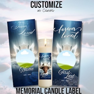 Memorial Candle Label Canva-sjabloon, Forever Loved Tribute Design, aangepaste begrafenis afdrukbare, DIY Memorial Decor voor hoge gebedskaarsen
