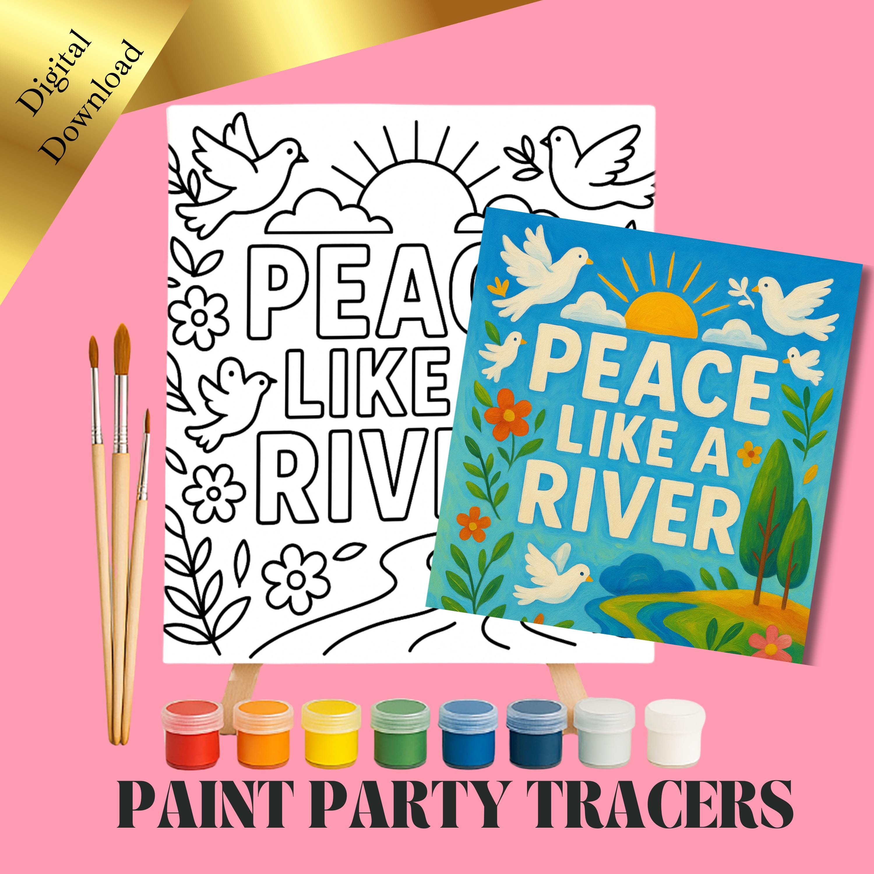 DIY Paint Party Printable Tracer - Frieden wie ein Fluss | Christliche Kunst Vorlage für Kinder & Erwachsene | Faith-Based VBS Paint Night Craft Stencil