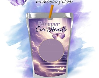 Memorial Juice Pouch Wrapper Template for Custom Printable Celebration of Life  Sympathy Beverage Label Drink Tags - Personalize Favor