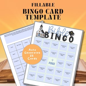 Modelo de gerador de bingo bíblico em branco, PDF editável - Crie jogos personalizados para Escola Dominical, Escola Bíblica de Férias, Grupos de Jovens - Gera automaticamente 25 cartões