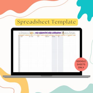 May include: A computer screen displaying a spreadsheet template for organizing an essential oil collection. The spreadsheet is titled "my essential oils collection" and includes columns for oil name, brand, size, purchase date, expiration date, usage notes, and more. The template is designed for use with Google Sheets.