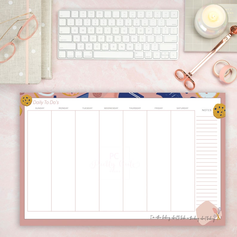 Undated Weekly Desk Pad Planner Desktop Calendar Note Pad Etsy