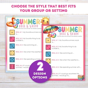 Juego de dados de verano para niños: Tira y comparte, actividad infantil de tirar y escribir, actividades de fin de año para la escuela o el hogar, hojas de papel para escribir.