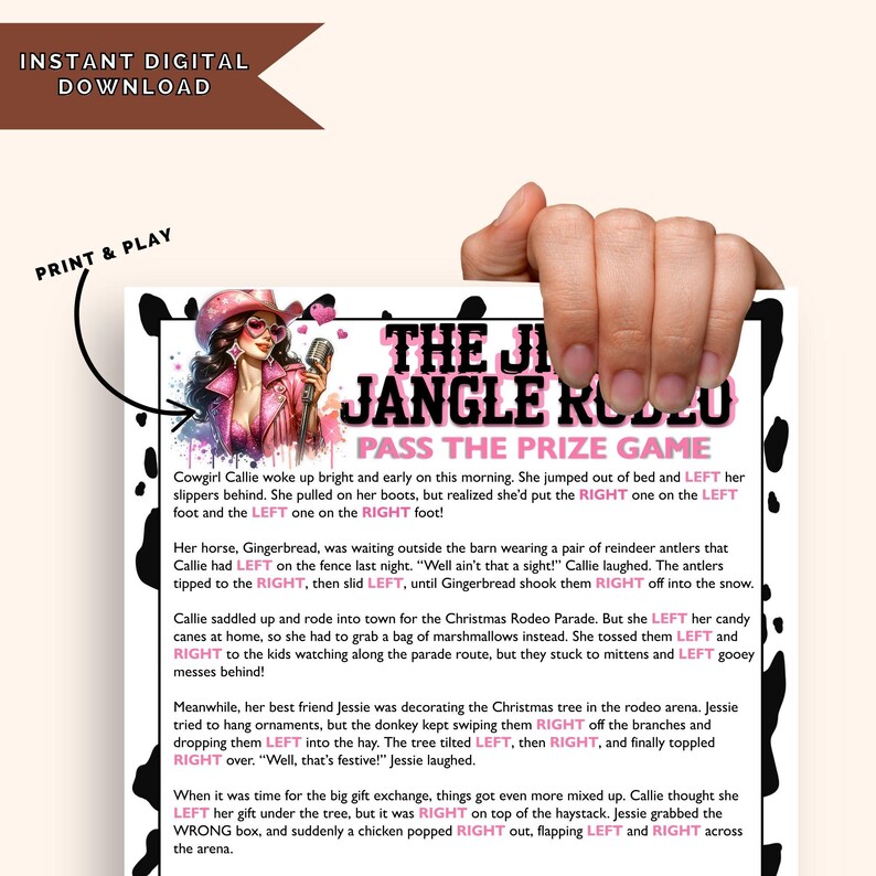 Cowgirl Christmas Left Right Game, Rodeo Gift Exchange Activity, Fun ...