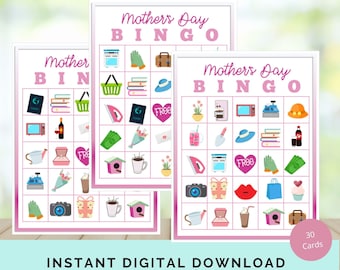 Printable Bingo Sheets Done for You Bingo Game Card Template for Mother's Day Events and Family Gatherings - 30 Cards