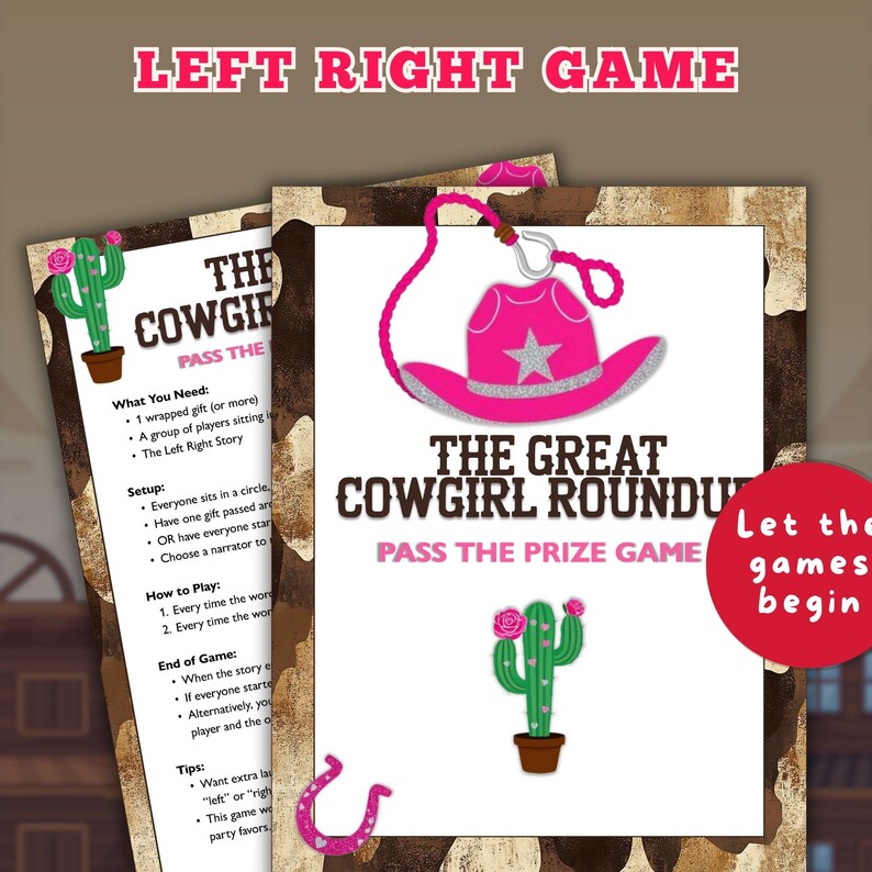 Cowgirl Left Right Game, Fun Rodeo Party Game for Kids or Adults ...