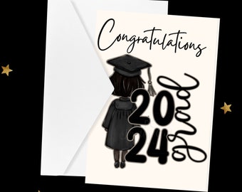 Grad 2024 Congratulations Print From Home Greeting Card for High School and College Graduates - 5x7 Bifold Card Template for Graduation