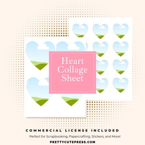 Heart Collage Sheet Template Set, Multiple Size Custom Canva Frames DIY Scrapbooking and Junk Journal Supplies for Crafters