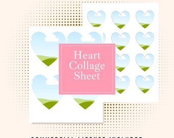 Heart Collage Sheet Template Set, Multiple Size Custom Canva Frames DIY Scrapbooking and Junk Journal Supplies for Crafters