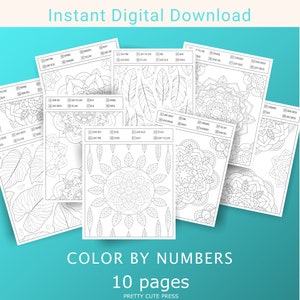 Kleur op nummer kleurplaten, afdrukbare kleurplaten voor volwassenen, Instant digitale download